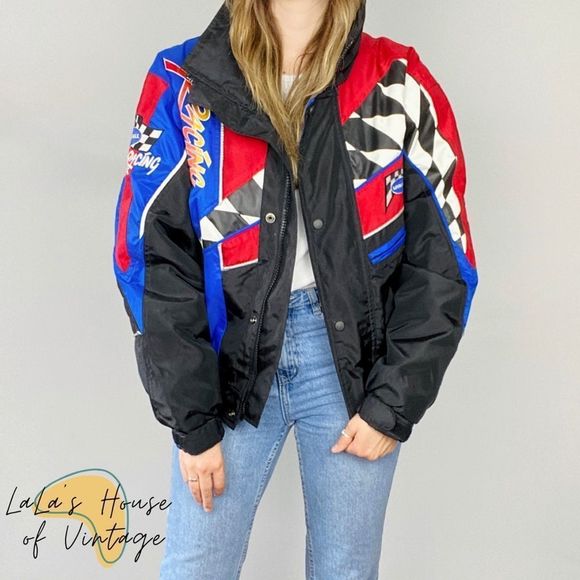 Vintage Other - VINTAGE Lookwell Racing Jacket. Black And White Checkers Red Blue Yellow.